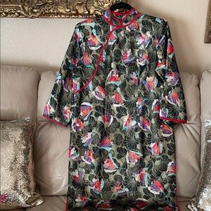 Vtg.Asian Chinese Cheongsam Gold Brocade Silk Lame Dress M